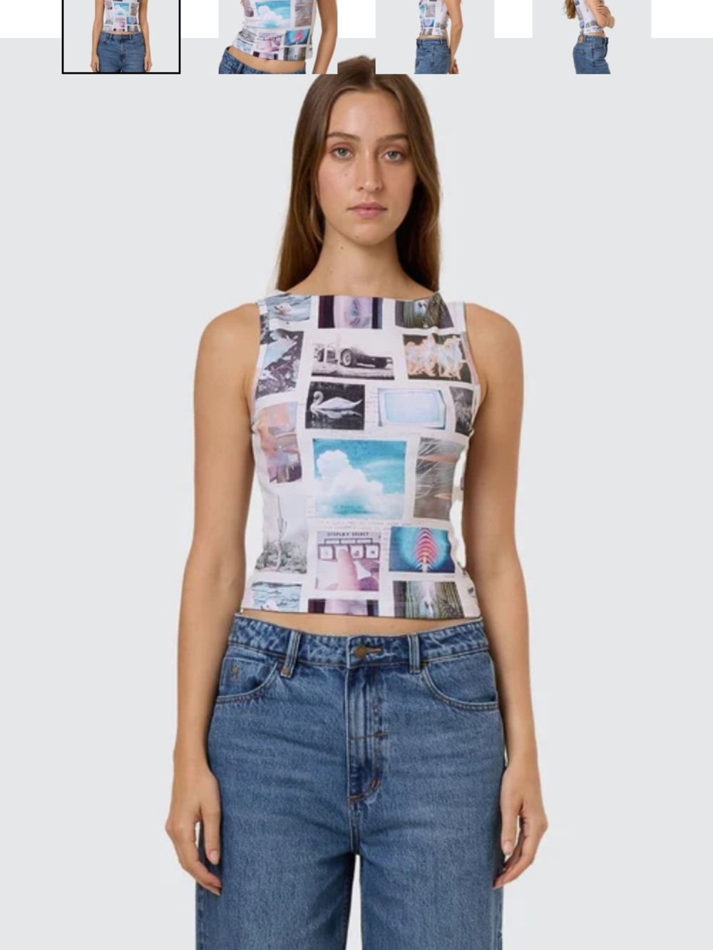 THRILLS CO Natural Progression Retro Graphic Photo Collage Crop Tank Sz M EUC
